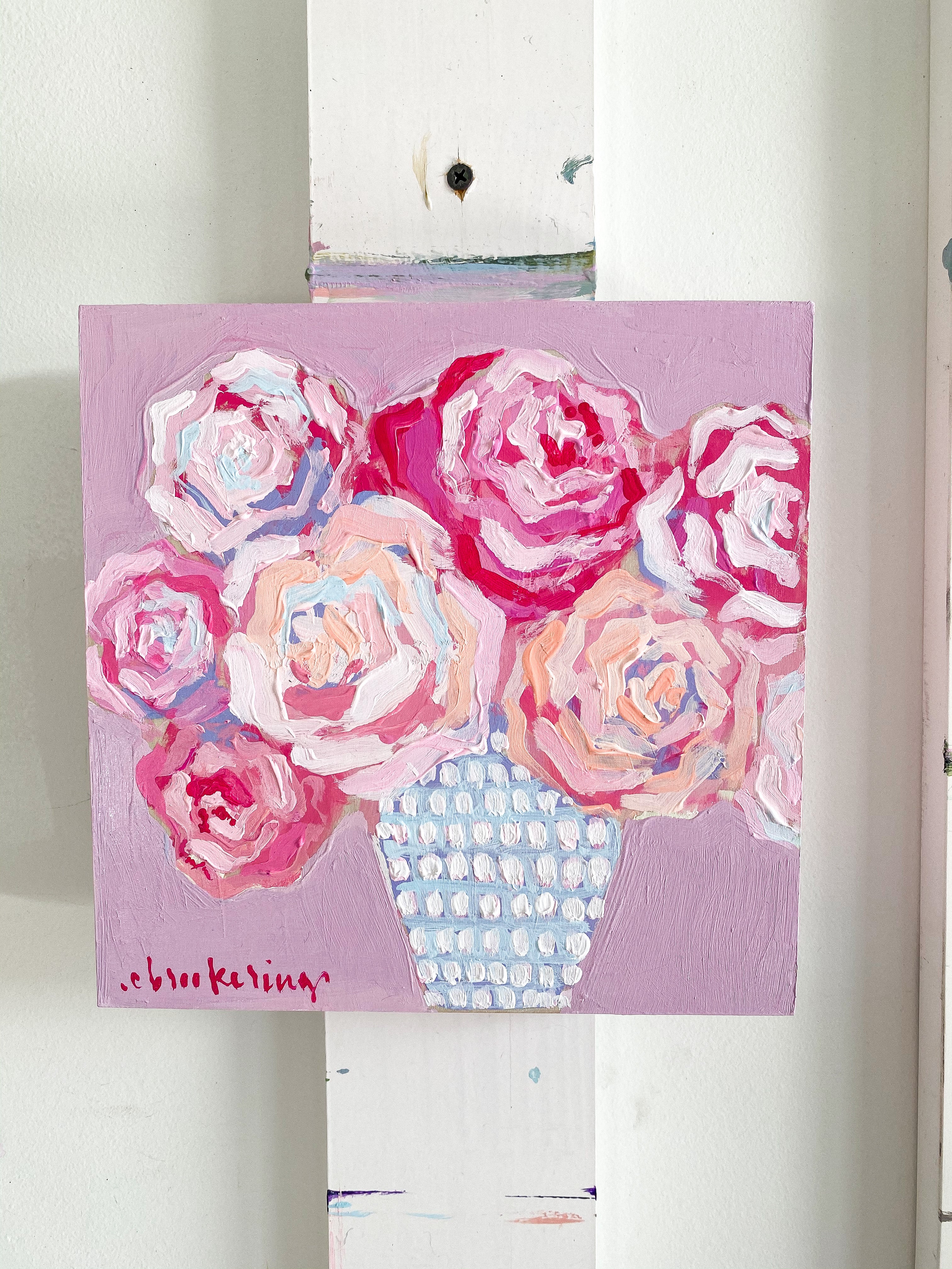 Abstract Flowers Painting on Canvas Flowers on Pink 8x8